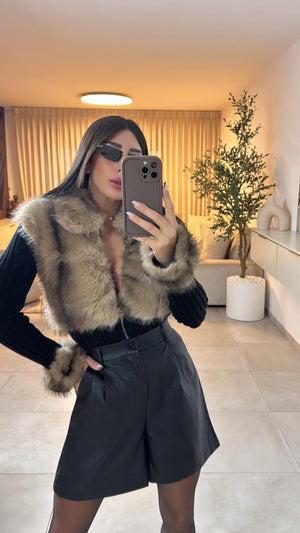 סריג בשילוב פרווה חולצה שני בוטיק מעצבים