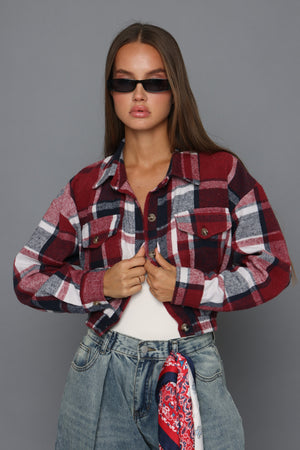 ג׳קט קרופ משובץ ג'קט בורדו קסארה