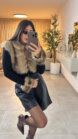 סריג בשילוב פרווה חולצה שני בוטיק מעצבים