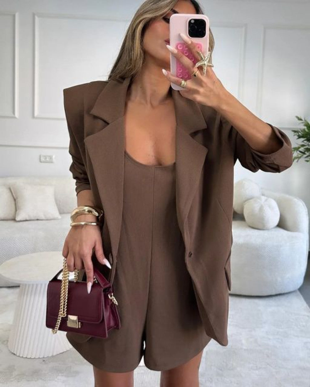 אוברול לוז עם בלייזר וופל