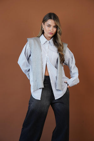 חולצת מגי חולצה לבן-פס-אפור o-s RFA