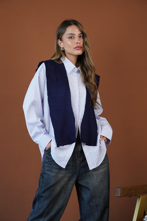 חולצת מגי חולצה לבן-פס-כחול o-s RFA