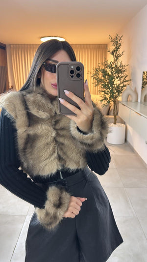 סריג בשילוב פרווה חולצה שחור O.S שני בוטיק מעצבים