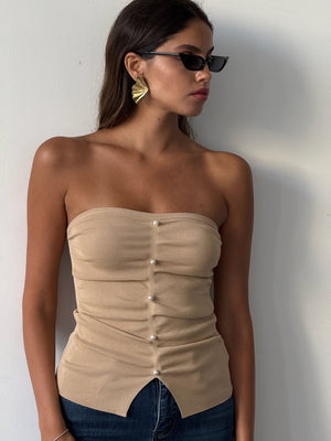 סטרפלס רוי פנינים חולצה קאמל O.S טיאגו