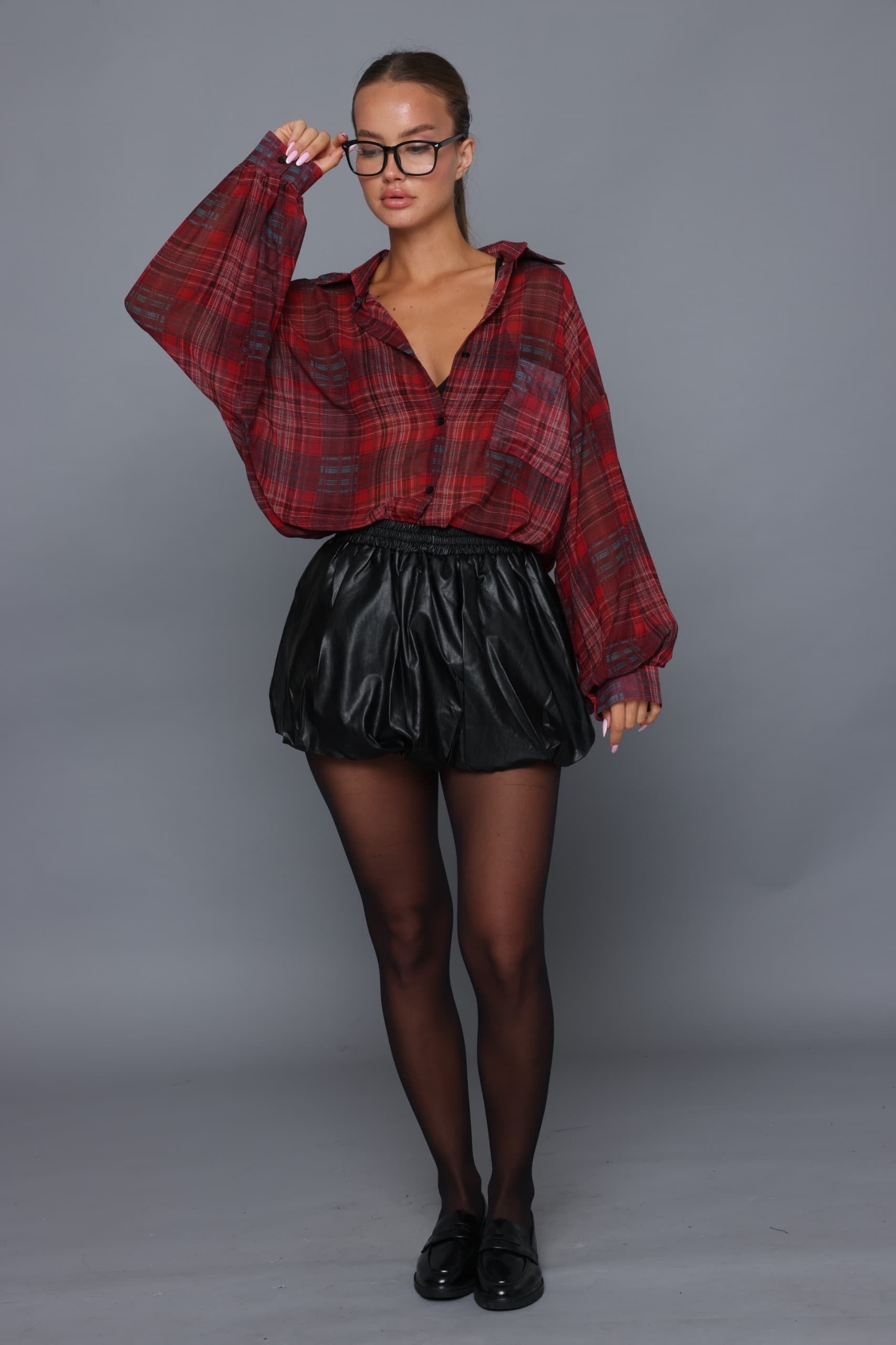 חולצה משובצת שקפקפה חולצה קסארה