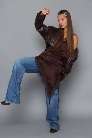 טוניקה סאטן תחרה שמלה קסארה