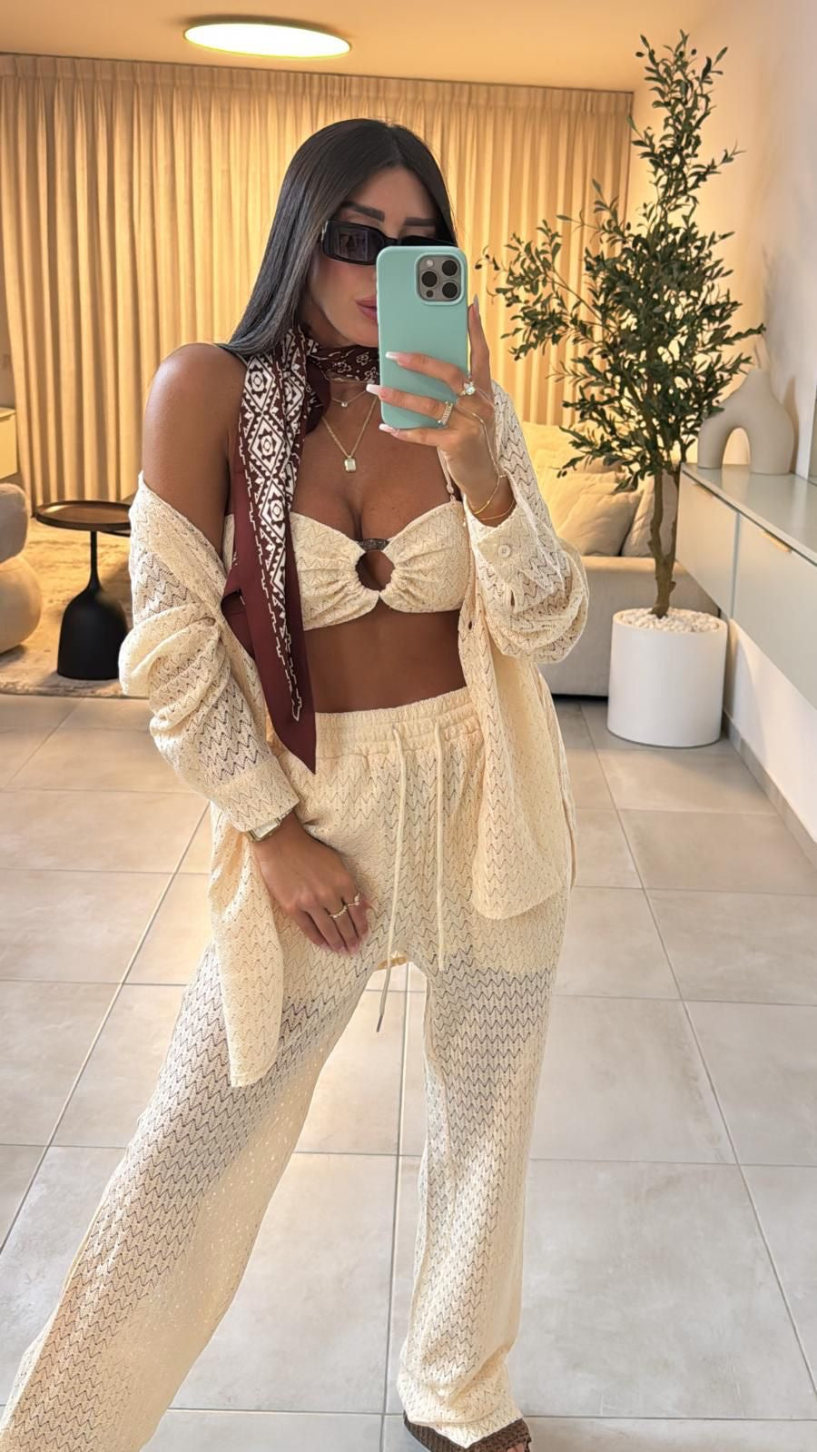 חליפת סריג 3 חלקים חליפה שמנת גליתה