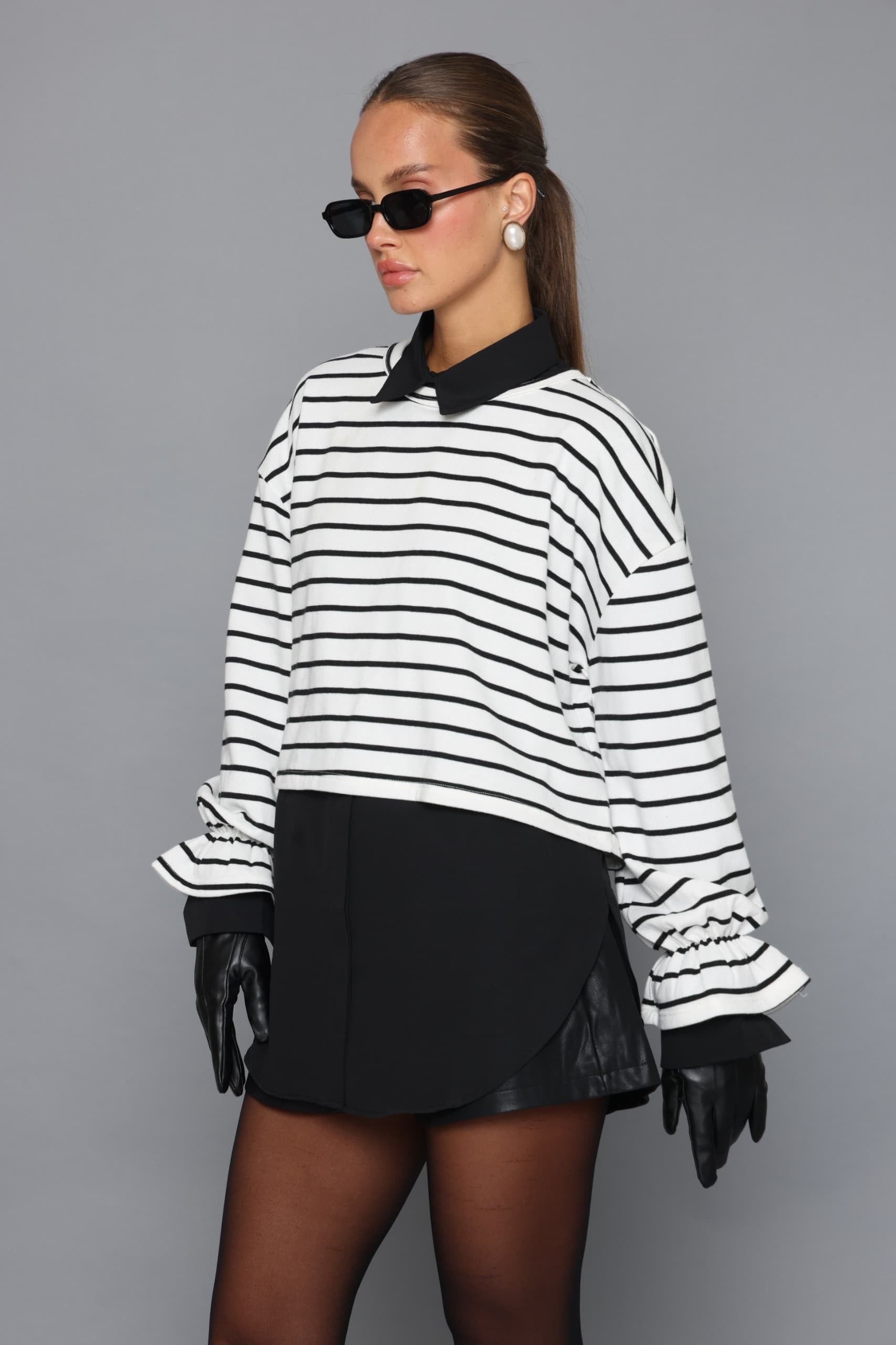 חולצת פסים קרופ חולצה לבן O.S קסארה