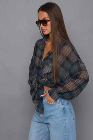 חולצה משובצת שקפקפה חולצה אפור O.S קסארה