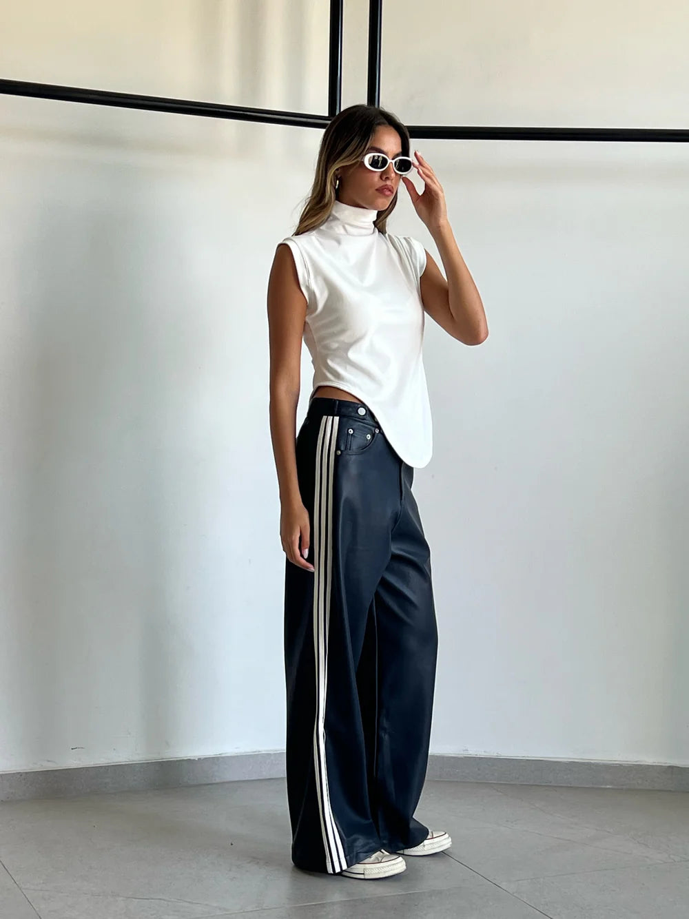 מכנס דמוי עור לורן מכנס כחול טיאגו