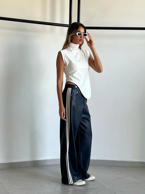 מכנס דמוי עור לורן מכנס כחול טיאגו