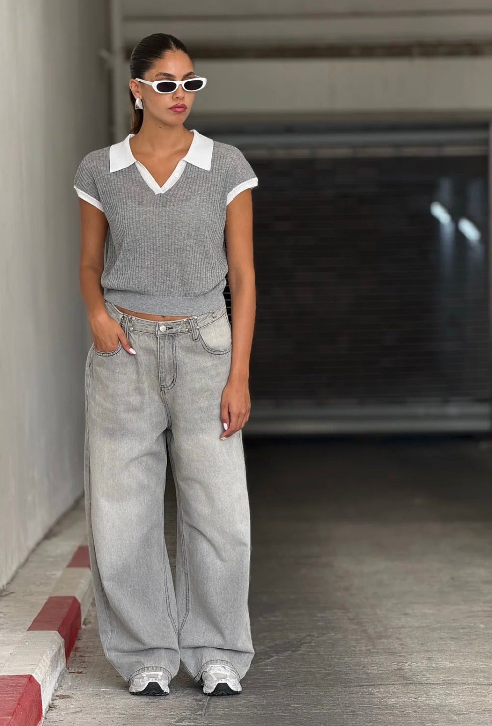 מכנס ג׳ינס לואי אפור בהיר