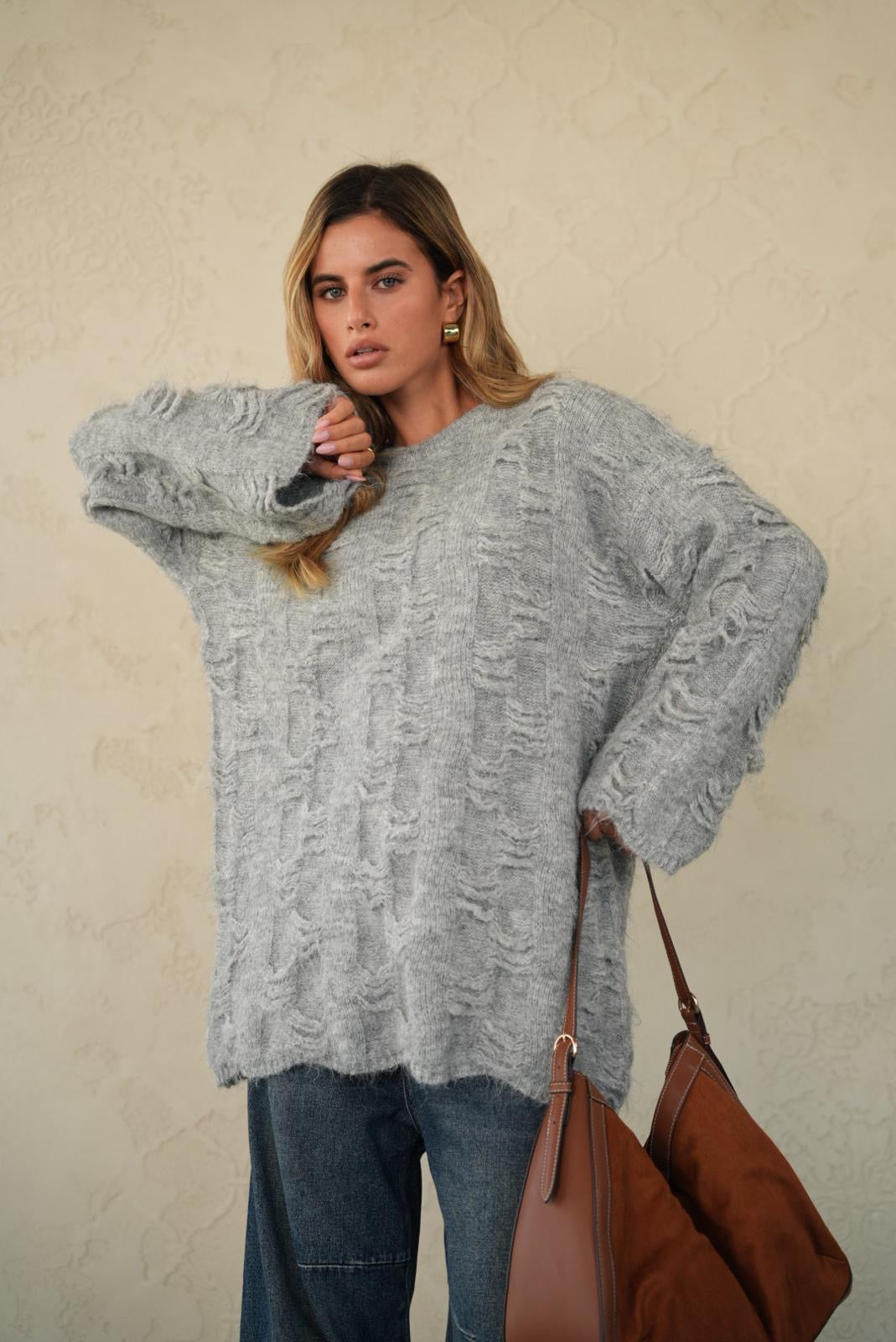 סריג רפאל חולצה אפור בהיר O.S RFA