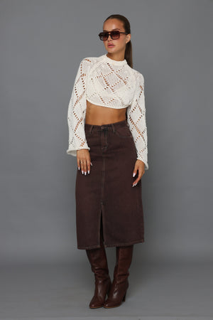 חצאית ג׳ינס חום מידי חצאית חום קסארה