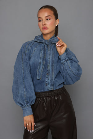 חולצת ג׳ינס שרוולים טפוחים חולצה כחול O.S קסארה