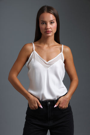 גופיית סאטן מחשוף רשת גופיה לבן O.S קסארה