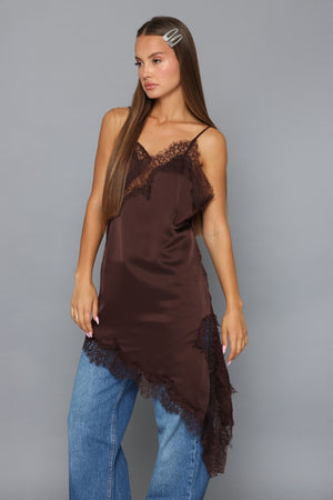 טוניקה סאטן תחרה שמלה חום קסארה