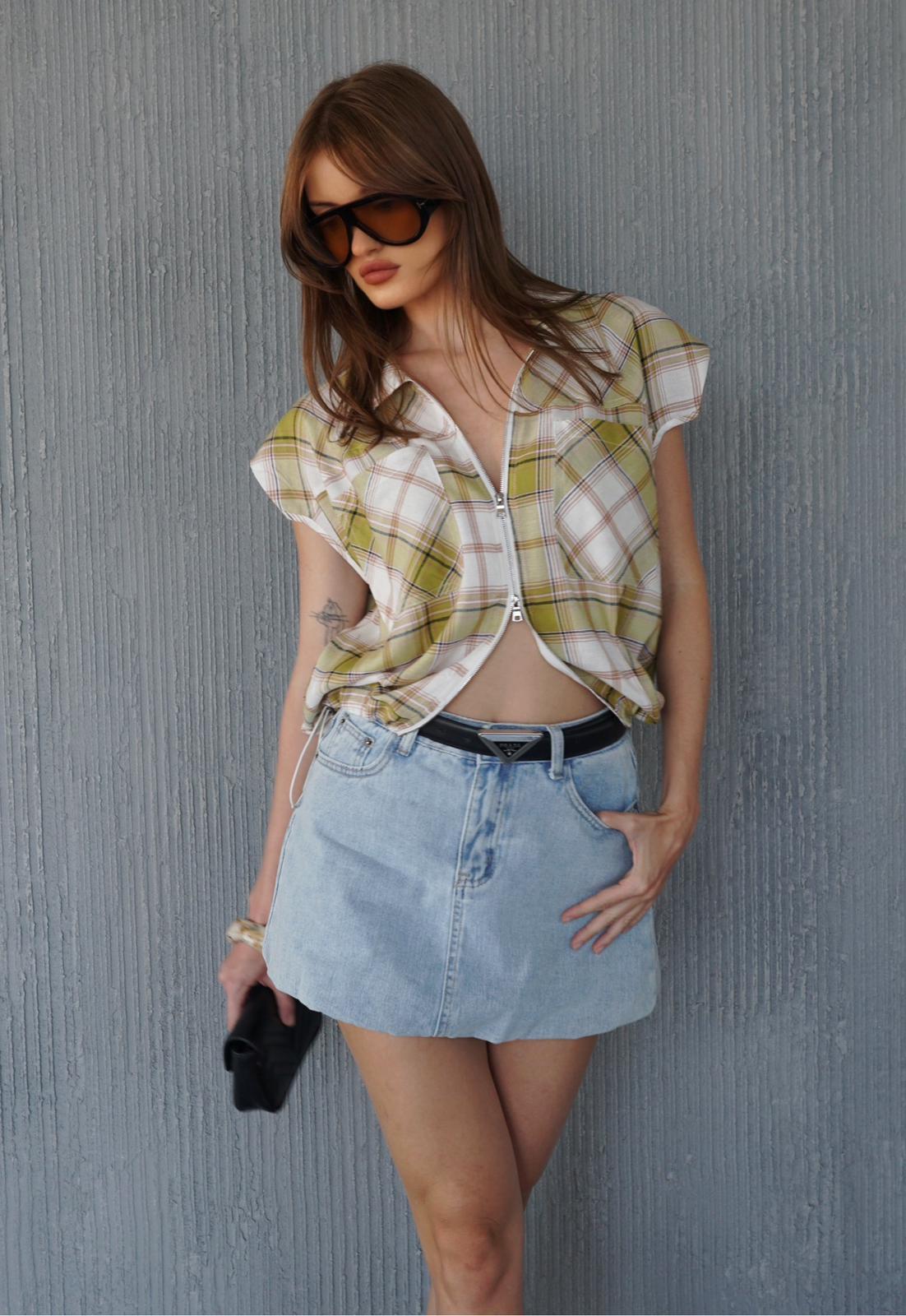 חולצת משבצות רוכסן