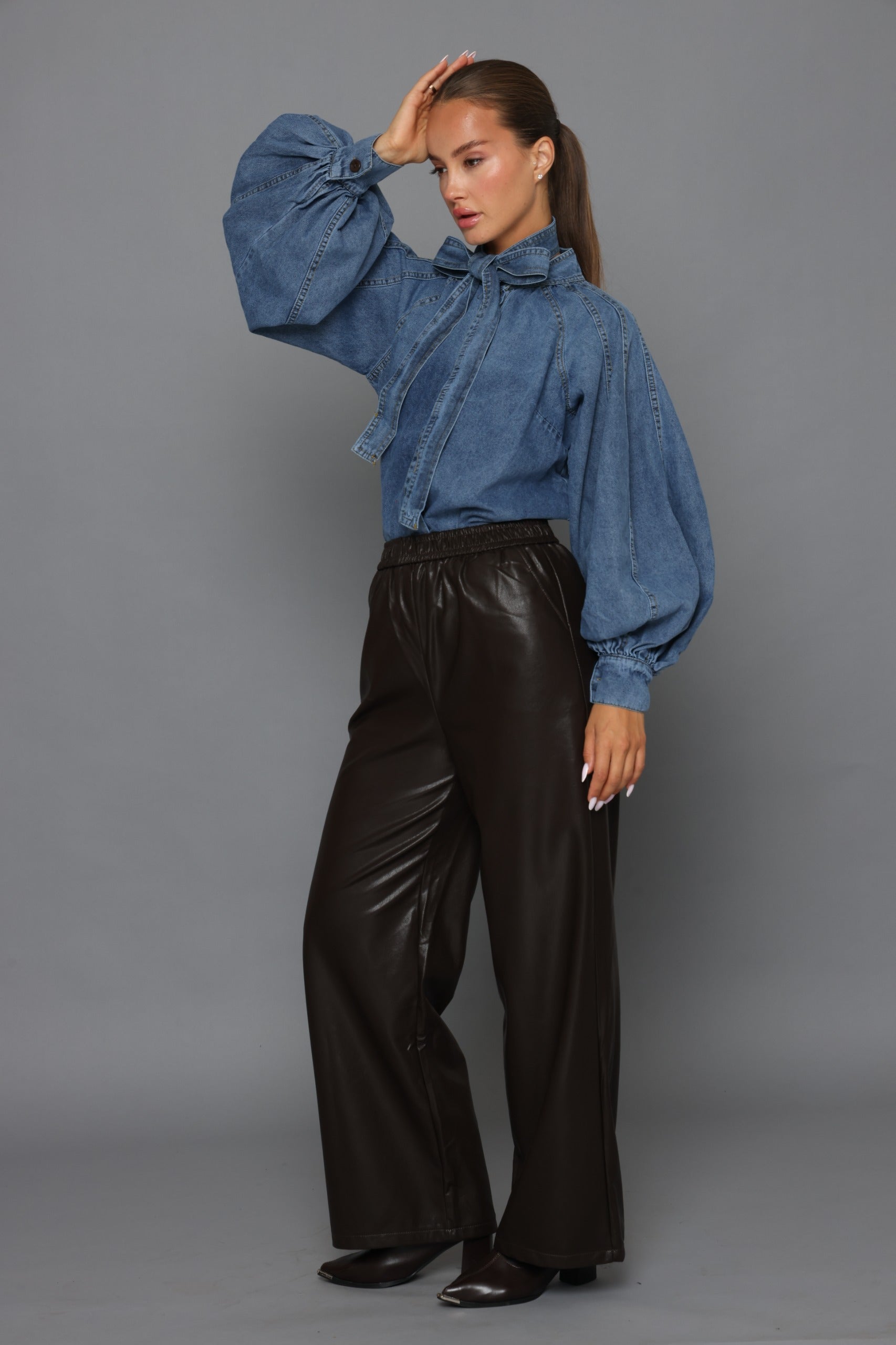 חולצת ג׳ינס שרוולים טפוחים חולצה קסארה