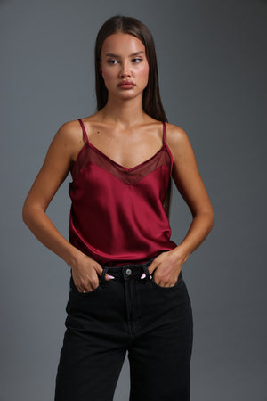 גופיית סאטן מחשוף רשת גופיה אדום O.S קסארה