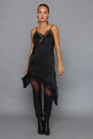 טוניקה סאטן תחרה שמלה שחור קסארה