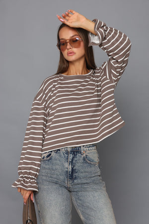 חולצת פסים קרופ חולצה חום O.S קסארה