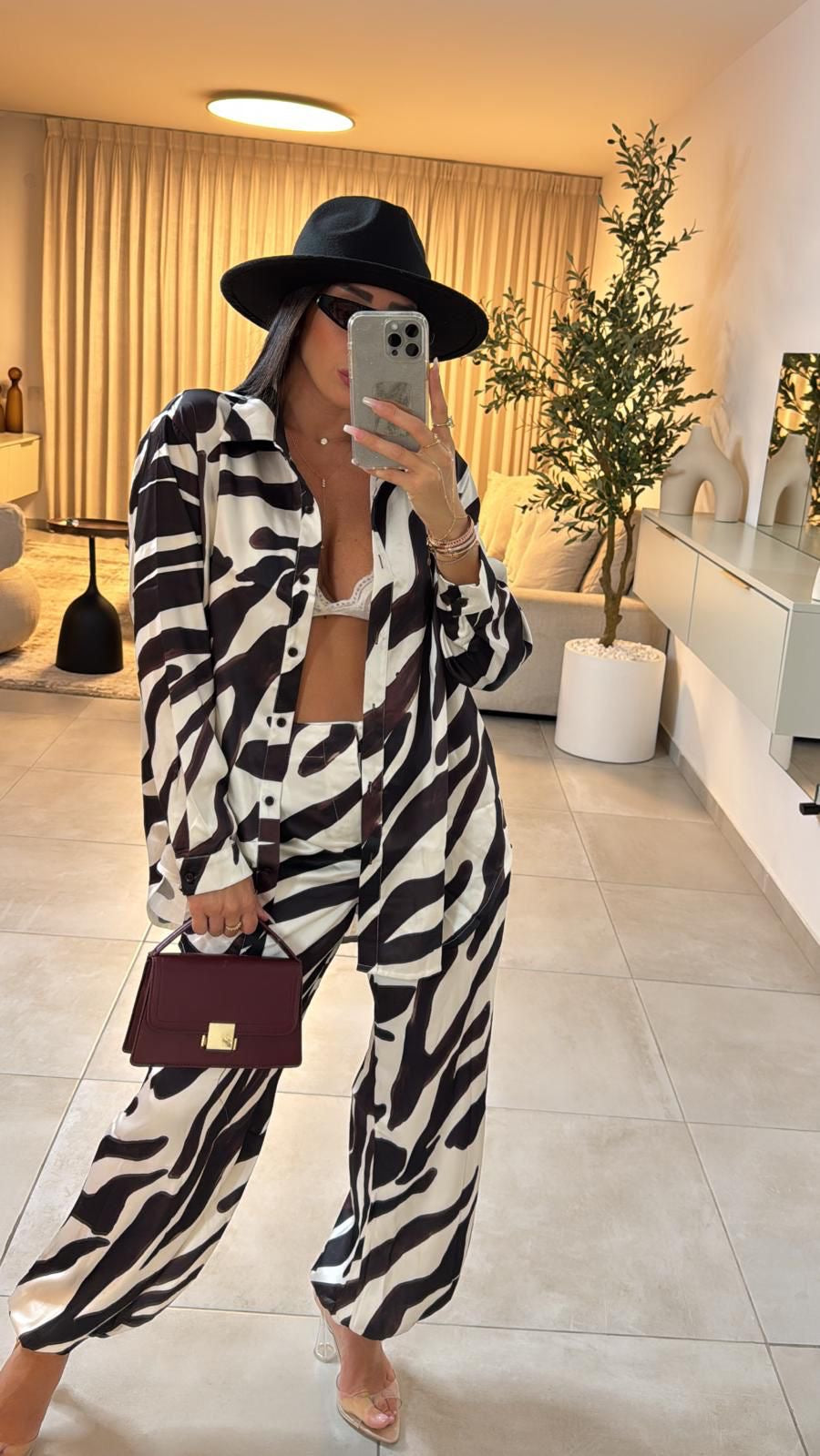 מכנס סאטן זברה