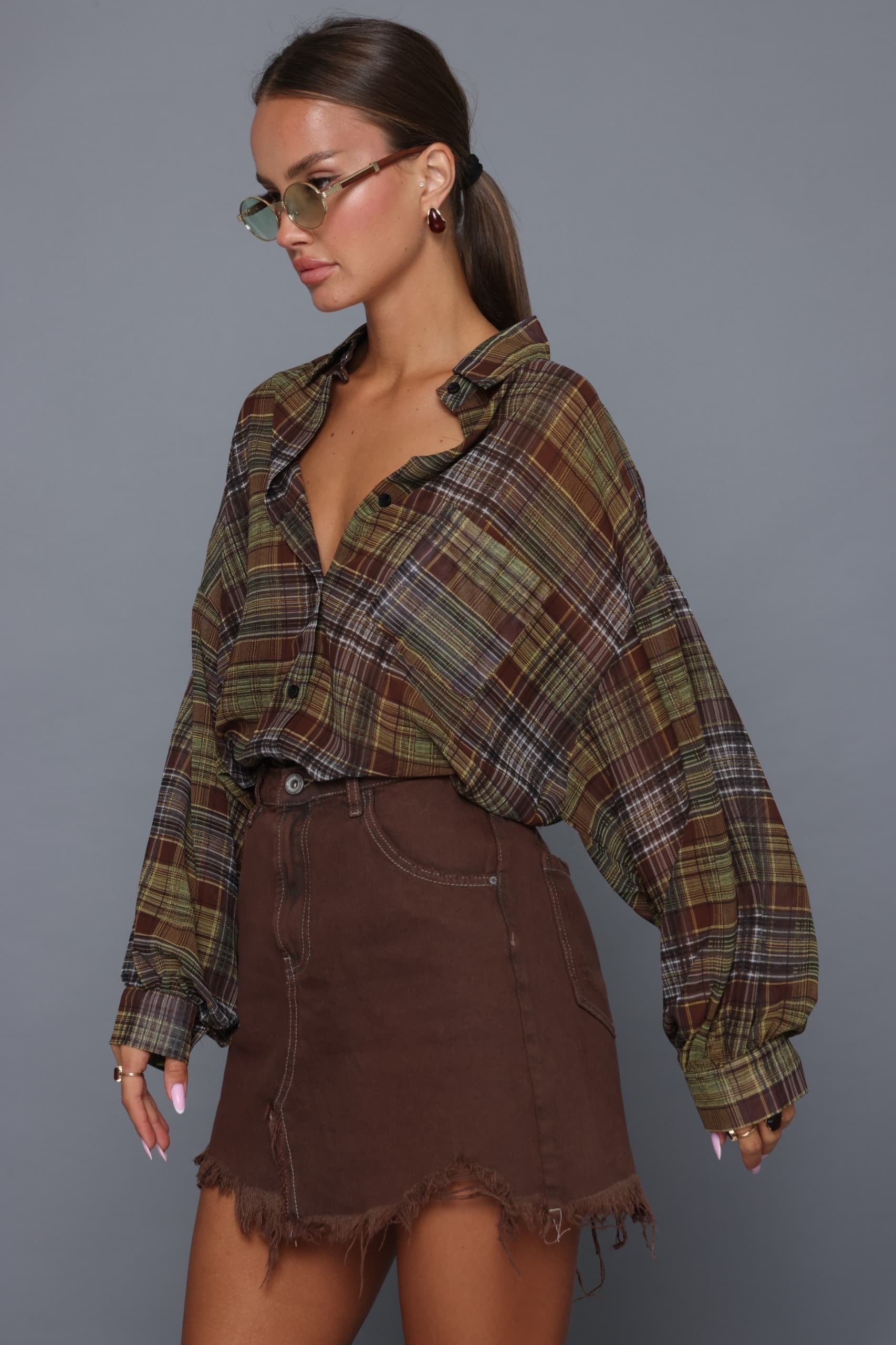 חולצה משובצת שקפקפה חולצה ירוק O.S קסארה