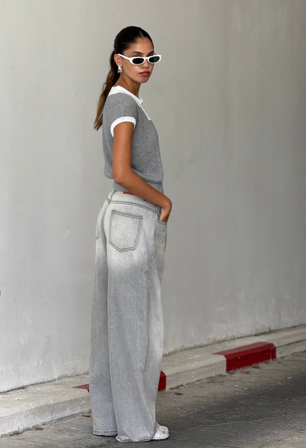 מכנס ג׳ינס לואי אפור בהיר