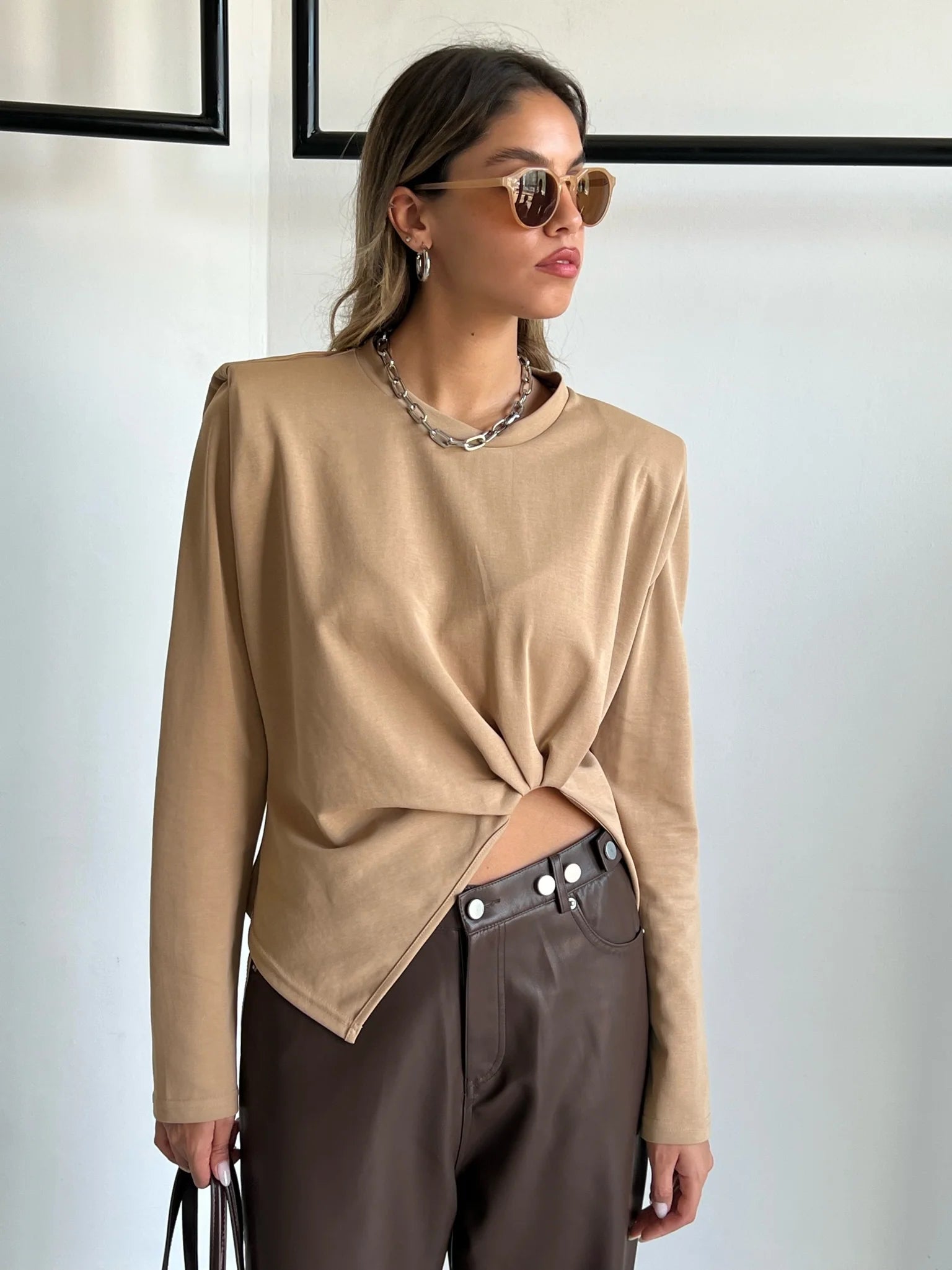 מכנס דמוי עור לורן מכנס חום טיאגו