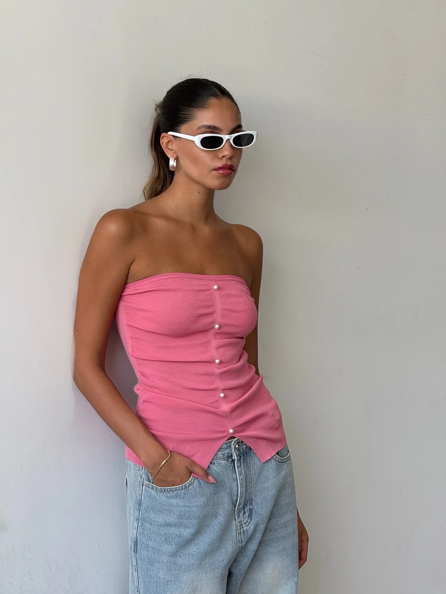 סטרפלס רוי פנינים חולצה ורוד O.S טיאגו