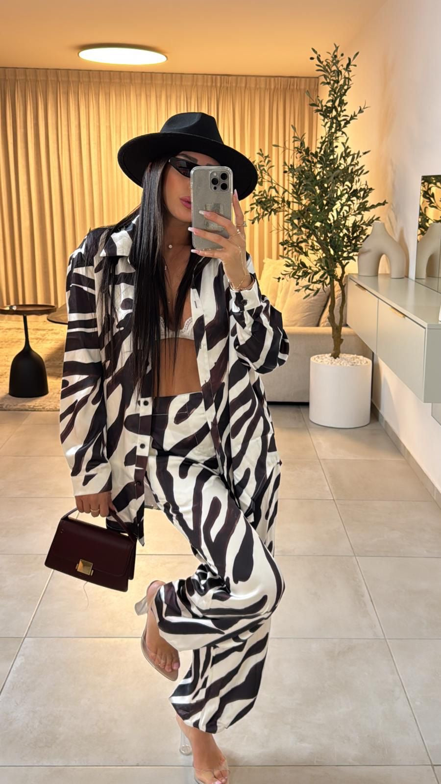 מכנס סאטן זברה