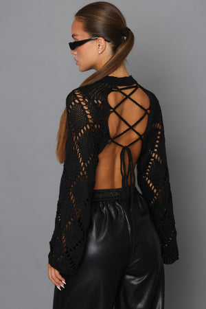 סריג קרושה קרופ גב חשוף חולצה קסארה