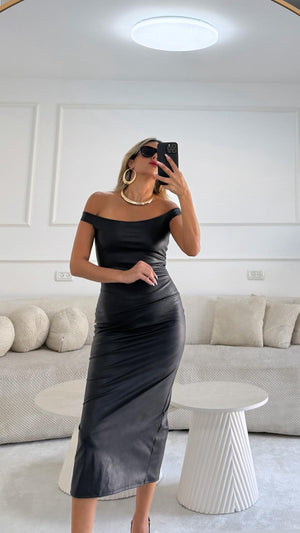 שמלה לולה דמוי עור שמלה שחור O.S נטלי שווילי