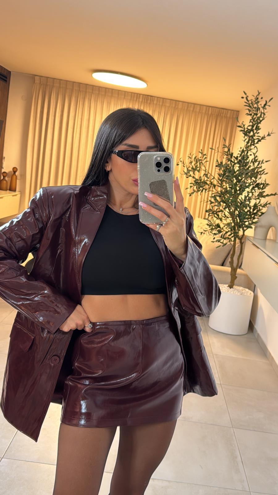 חצאית מיני ברק חצאית בורדו גליתה