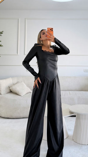 אוברול לונה דמוי עור אוברול שחור O.S נטלי שווילי