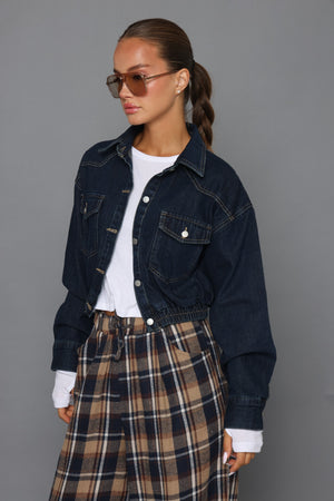 ג׳קט ג׳ינס קרופ סיומת גומי ג'קט קסארה