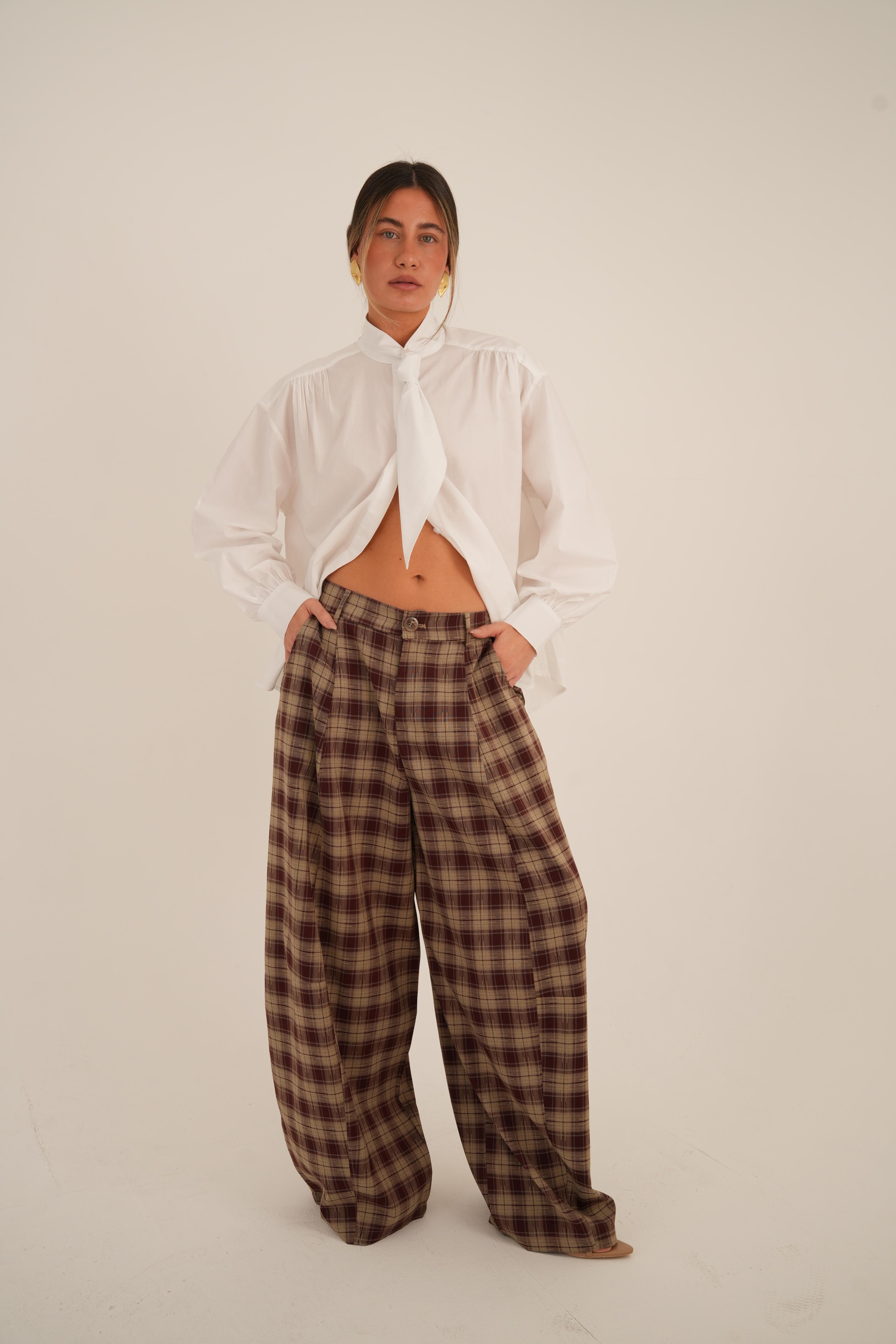 מכנס רוברט מכנס משובץ בורדו RFA