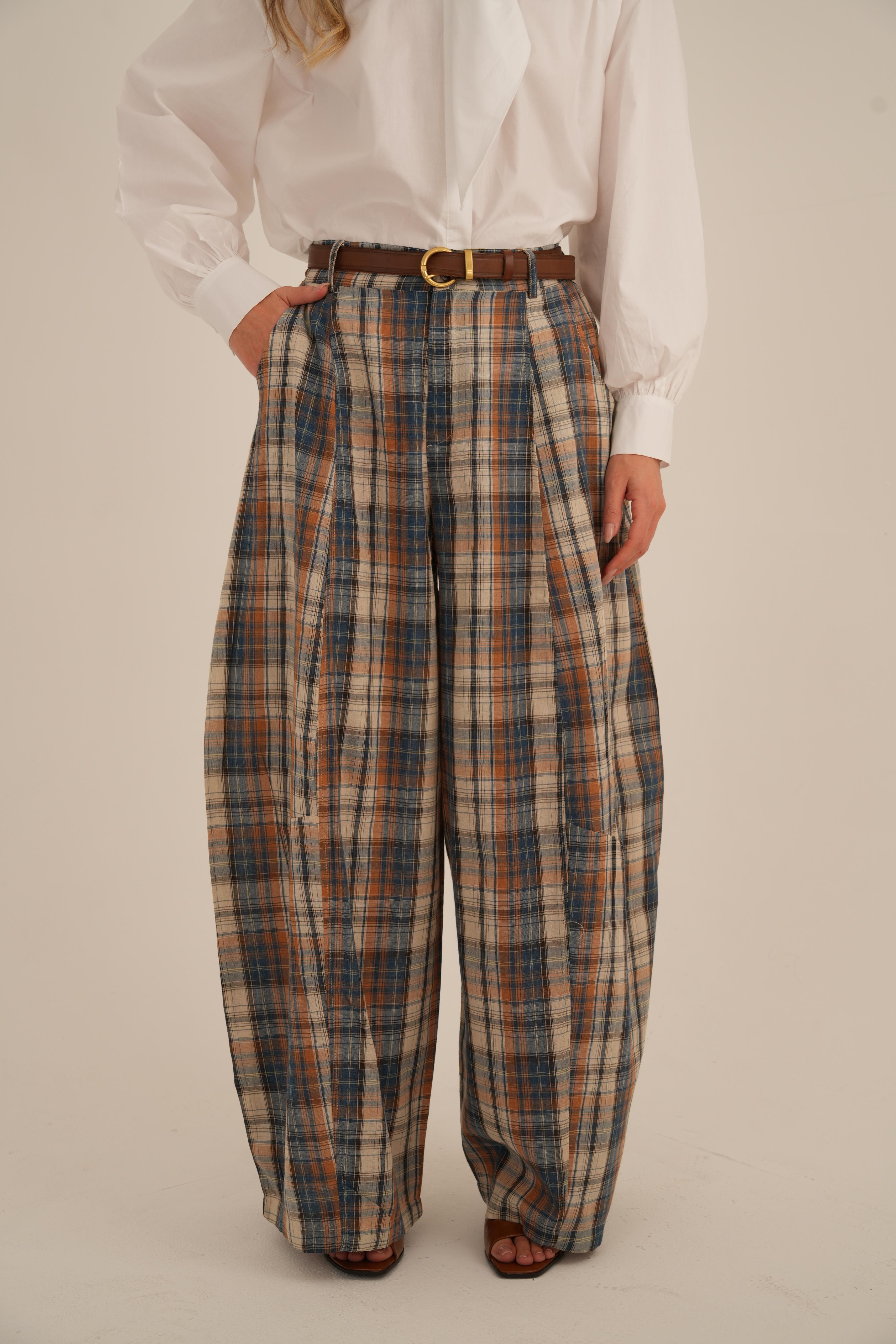 מכנס רוברט מכנס משובץ חום RFA